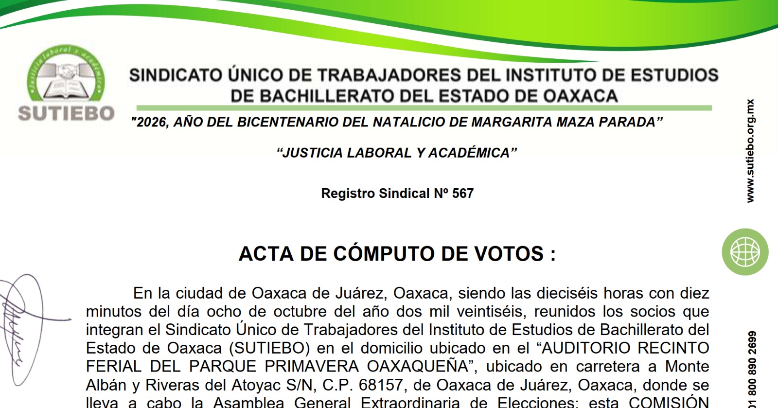 Acta de Cómputo de Votos